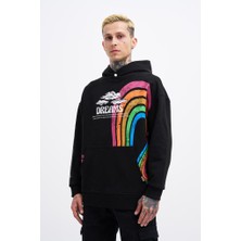 Machinist Clothing Erkek Rainbow Printed Kapüşonlu Sweatshirt Siyah
