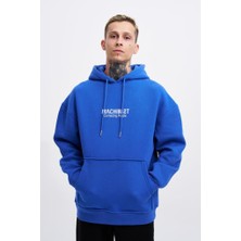 Machinist Clothing Erkek Connecting People Baskılı Kapüşonlu Sweatshirt Saks Mavi