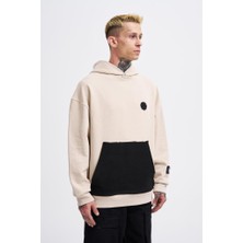 Machinist Clothing Erkek Contrast Patchwork Kapüşonlu Sweatshirt Açık Bej