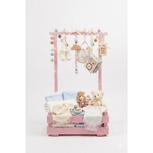 Woody Wood Design Line Serisi Ahşap Bebek Hediye Sepeti ve Sunum Standı, Yenidoğan Hediyesi, Baby Shower Süsü, Pembe-Mavi-Naturel