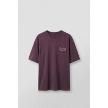 Abluka Online Erkek Boxy Fit Kabartma Nakışlı T-Shirt Bordo