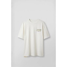 Abluka Online Erkek Boxy Fit Kabartma Nakışlı T-Shirt Ekru