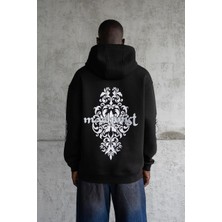 Machinist Clothing Erkek Etnik Desenli Kapüşonlu Sweatshirt Siyah