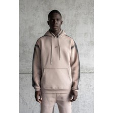 Machinist Clothing Erkek Hand Made Sprey Efektli Şardonlu Kapüşonlu Sweatshirt Açık Gri