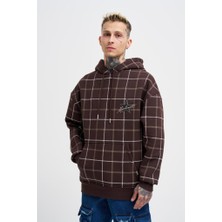 Machinist Clothing Erkek Leather Applique Kapüşonlu Sweatshirt Koyu Kahverengi