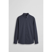 Abluka Online Erkek Oversize Tekstürlü Çizgili Uzun Kollu Gömlek Lacivert