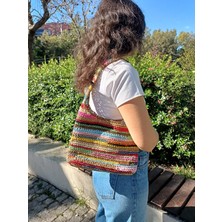 Yaso Shop Çizgili Rekli El Örgüsü Hasır Omuz Çantası
