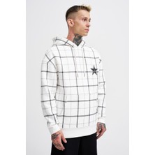 Machinist Clothing Erkek Leather Applique Kapüşonlu Sweatshirt Ekru