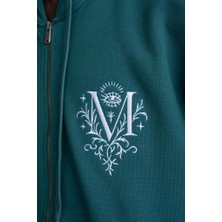 Machinist Clothing Erkek Nakışlı Fermuarlı Kapüşonlu Sweatshirt Yağ Yeşili
