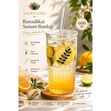 Lucky Love Borosilikat Sunum Bardağı, Kapaklı Pipetli Bardak, Kahve Bardağı, Isı Dayanıklı (600 Ml) Macchiato