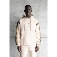 Machinist Clothing Erkek Hand Made Sprey Efektli Şardonlu Kapüşonlu Sweatshirt Açık Bej