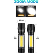 Hype Store 3 Mod Metal Şarjlı El Feneri Zoomlu Mini Boy – Type-C Şarjlı Kamp Feneri, Gece Yürüyüş El Feneri, Cob LED Acil Durum Işığı, Kutulu 47701 [enerji Sınıfı A]