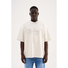 Machinist Clothing Erkek Renkli Taşlı Baskılı Oversize Tişört Uzay Grisi
