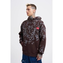 Machinist Clothing Erkek Splash Printed Kapüşonlu Sweatshirt Koyu Kahverengi