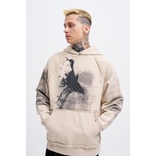 Machinist Clothing Erkek Tumbled Printed Kapüşonlu Sweatshirt Açık Bej