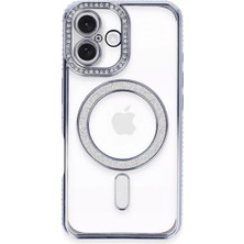 Newface Apple iPhone 16 Plus Kılıf Joke Simli Magneticsafe Kılıf - Mavi
