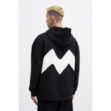 Machinist Clothing Erkek M Shaped Pactwork Kapüşonlu Sweatshirt Siyah