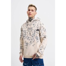 Machinist Clothing Erkek Splash Printed Kapüşonlu Sweatshirt Açık Bej