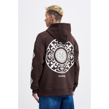 Machinist Clothing Erkek Patched Ethnic Kapüşonlu Sweatshirt Koyu Kahverengi