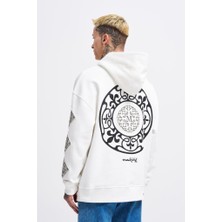 Machinist Clothing Erkek Patched Ethnic Kapüşonlu Sweatshirt Ekru