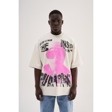 Machinist Clothing Erkek Rhinestone And Printed Oversize Tişört Uzay Grisi