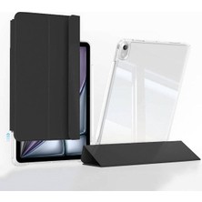 Hype Store - iPad Air 11 2024 Uyumlu Sliding Kılıf | Mıknatıslı Ayrılabilir Ön Kapak | Şeffaf Airbag Korumalı | Standlı Katlanabilir Tasarım | Premium Görünüm & Tam Koruma - Siyah | Tpu + Pu Deri