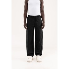 Machinist Clothing Erkek Keten Çizgili Bağcıklı Pantolon Siyah