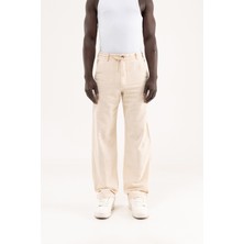 Machinist Clothing Erkek Keten Bağcıklı Pantolon Ekru