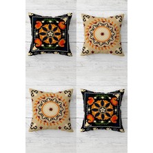 Hype Store Pelangi Etnik Desenli Bohemian Gizli Fermuarlı Kırlent Kılıfı Koltuk Yastık Kılıfı TAKIM(4ADET), Turuncu-Kahve Bej 45 x 45