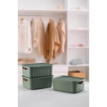 Hype Store 3 Adet Modern Kapaklı Saklama Kutusu Seti -15 Litre – Yeşil- Taşınabilir Kulplu, Dolap Içi Düzenleyici, Çok Amaçlı Organizer Kutu, Oyuncak & Kıyafet Kutusu