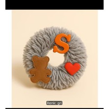 Bodrum Asel Kişiselleştirilmiş Peluş S Harfi Saç Tokası | Yumuşak Ayıcık ve Kalp Figürlü Scrunchie | Sevimli Kışlık Saç Aksesuarı