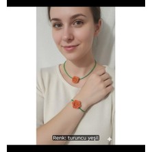 Bodrum Asel El Yapımı Çiçekli Choker Kolye ve Bilezik Seti. Canlı Renk Kombinasyonu