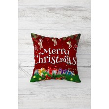 Hype Store Pelangi Merry Christmas Çift Tarafı Baskılı Gizli Fermuarlı Yastık Kılıfı Kırlent Koltuk Yastık Kılıfı, Koyu Kırmızı-Yeşil 45 x 45