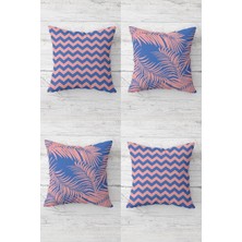 Hype Store Pelangi Zigzag ve Yaprak Desenli Gizli Fermuarlı Kırlent Kılıfı Koltuk Yastık Kılıfı TAKIM(4ADET), Pembe-Mavi 45 x 45