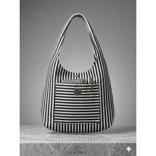 Lts Bags Kadınçizgili Keten Omuz Çantası,dışı Cepli Günlük Hobo Çanta