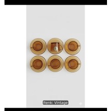 Bodrum Asel 6 Kişilik Vintage Amber Cam Türk Kahvesi Fincan Seti