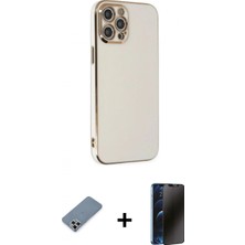 Pileli Store Pilelistore™ iPhone 12 Pro Kılıf Yankı Serisi - Siyah 3D Antistatik Hayalet Cam Ekran Koruyucu + Metal Kamera Lens Koruma Cam - Gs