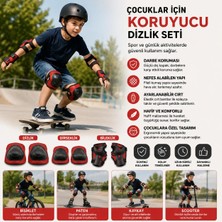 BURADABULDUN Çocuklar Için Koruyucu Dizlik, Dirseklik ve Bileklik Seti - 3'lü Koruyucu Kırmızı