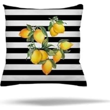 Hype Store Pelangi Fermuarlı Yastık Kılıfı Limon Desen Kırlent Kılıfı Koltuk Yastık Kılıfı, Sarı-Siyah 45 x 45