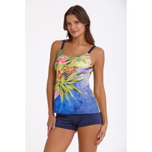 Argento Kadın Lacivert Şortlu Tankini Mayo Çiçek Desenli Askılı Rahat Kalıp C4T4N033600