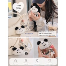 Home Dekor Hediye Sevimli Pembe Yumoş Panda Figürlü Peluş Çift Taraflı Katlanabilir Makyaj Aynası Çanta Aksesuarı