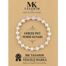 Mk Tasarım Gerçek Inci-Pembe Kuvars Taşı Bileklik MK.7000.818- Rahatlık-Dinginlik-Enerji- Stres Bilekliği