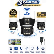 Sonreir RX95W WİFİ 3 Kameralı Güvenlik Kamerası 15MP ULTRA HD PTZ Hareketli Sesli Gece Görüşlü Akıllı Kamera