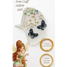 Armcuff Yapım Seti Flora Serisi Inci Detaylı Arm Cuff 25 Adet Boncuk 2 mm ve 0.30 mm Gold Tel Kol Bilekliği Arm Cuff
