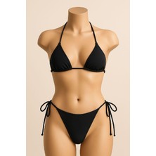 Kadın Siyah Yandan ve Boyundan Bağlamalı Bikini Mayo Takımı