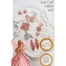Armcuff Yapım Seti Flora Serisi Inci Detaylı Arm Cuff 30 Adet Boncuk 2 mm ve 0.30 mm Gold Tel Kol Bilekliği Pembe Pudra Arm Cuff