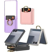 SDT Group - Galaxy Z Flip 7 ile Uyumlu Kılıf Ring Yüzüklü Kartlıklı Karbon Deri Desenli Gkk Premium Korumalı Kapak