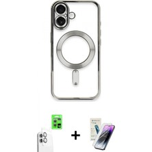 Marsilyan™- iPhone 16 Kılıf Nova Işık Özel Seri - Şeffaf Pasifik Cam Ekran Koruyucu + Beyaz Raze Metal Kamera Lens