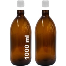 Ecza Şişesi, 1000 Ml, Kahverengi Cam, Plastik Contalı Kilit Kapak, Hava ve Sıvı Sızdırmaz, 28MM Ağız Çaplı, Parfüm Demlemek Için Uygun, 2 Adet (1000 Ml, Beyaz Kapak)