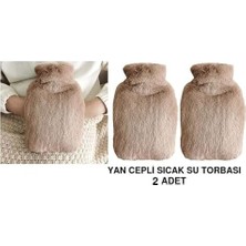 Sıcak Su Torbası 2 Adet,yan Cepli Bej Peluş Termofor 27X17X2CM 750ML